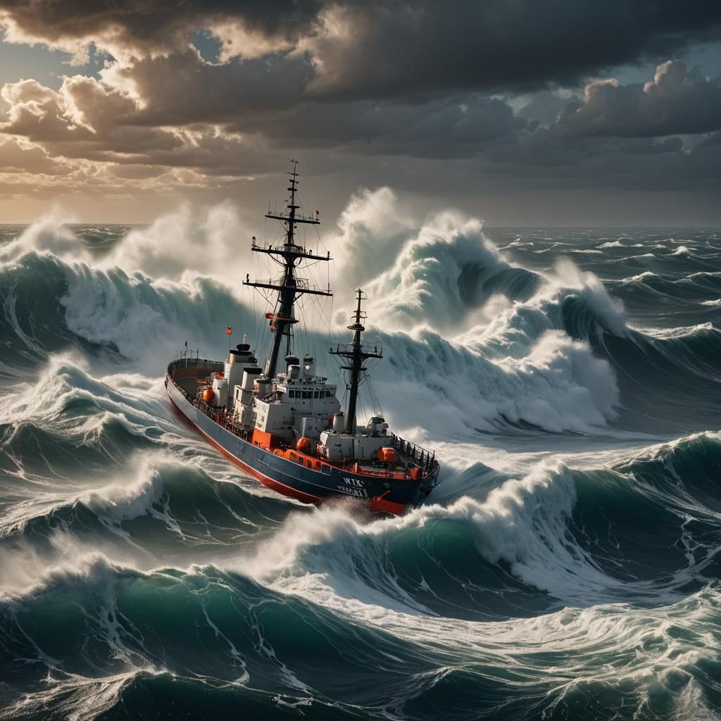 Coast Guard Cutter Versus High Ocean Waves