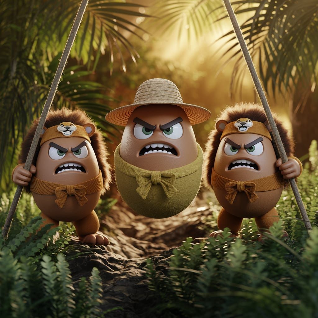 Angry Egg Warriors in Lush Rainforest Canopy