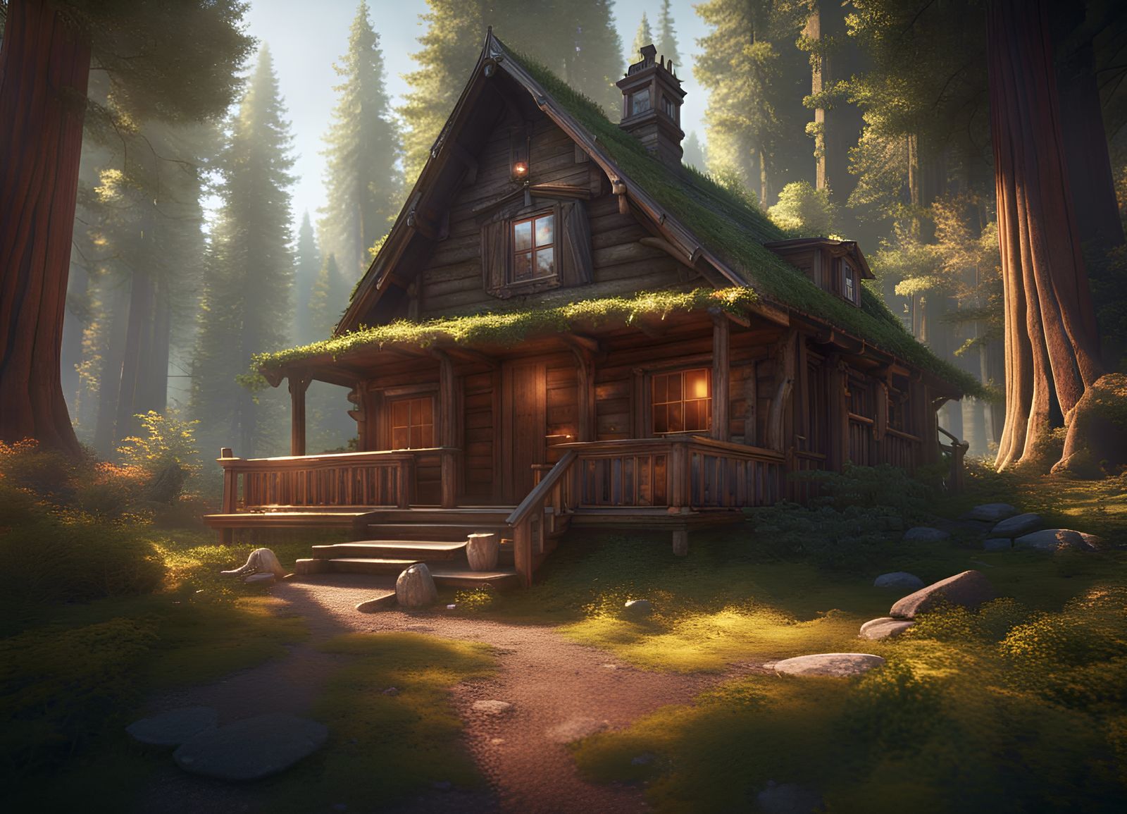 Cabin in Redwood Forest: Detailed Matte Painting