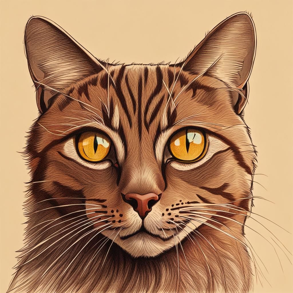 Simple Brown Cat Line Drawing