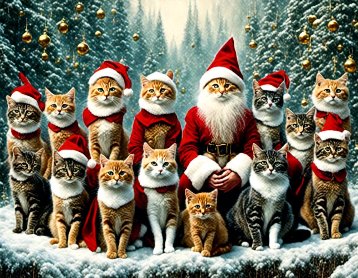 Festive Christmas Cats in Elf Costumes