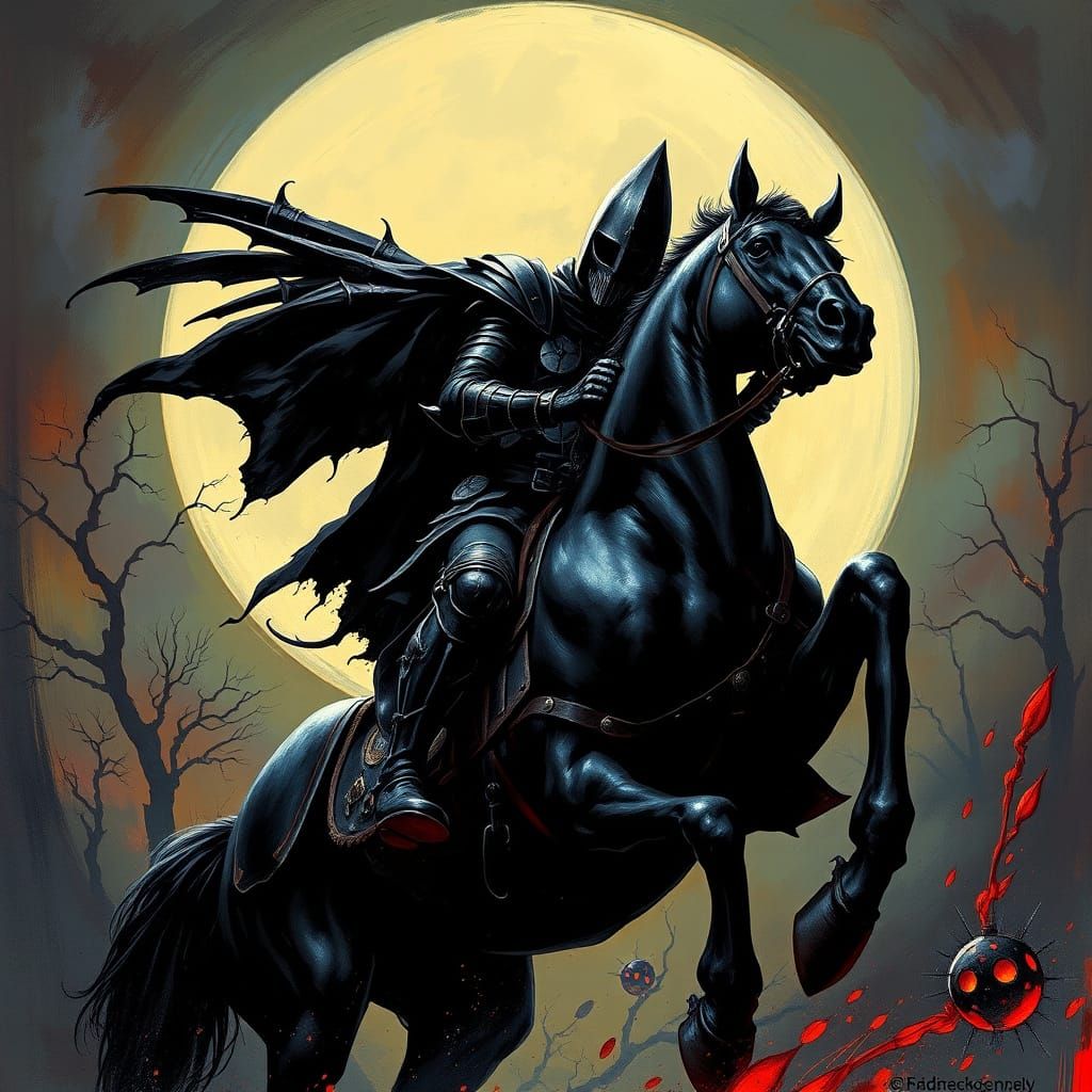Headless Horseman on Black Stallion in Fantasy Art Style
