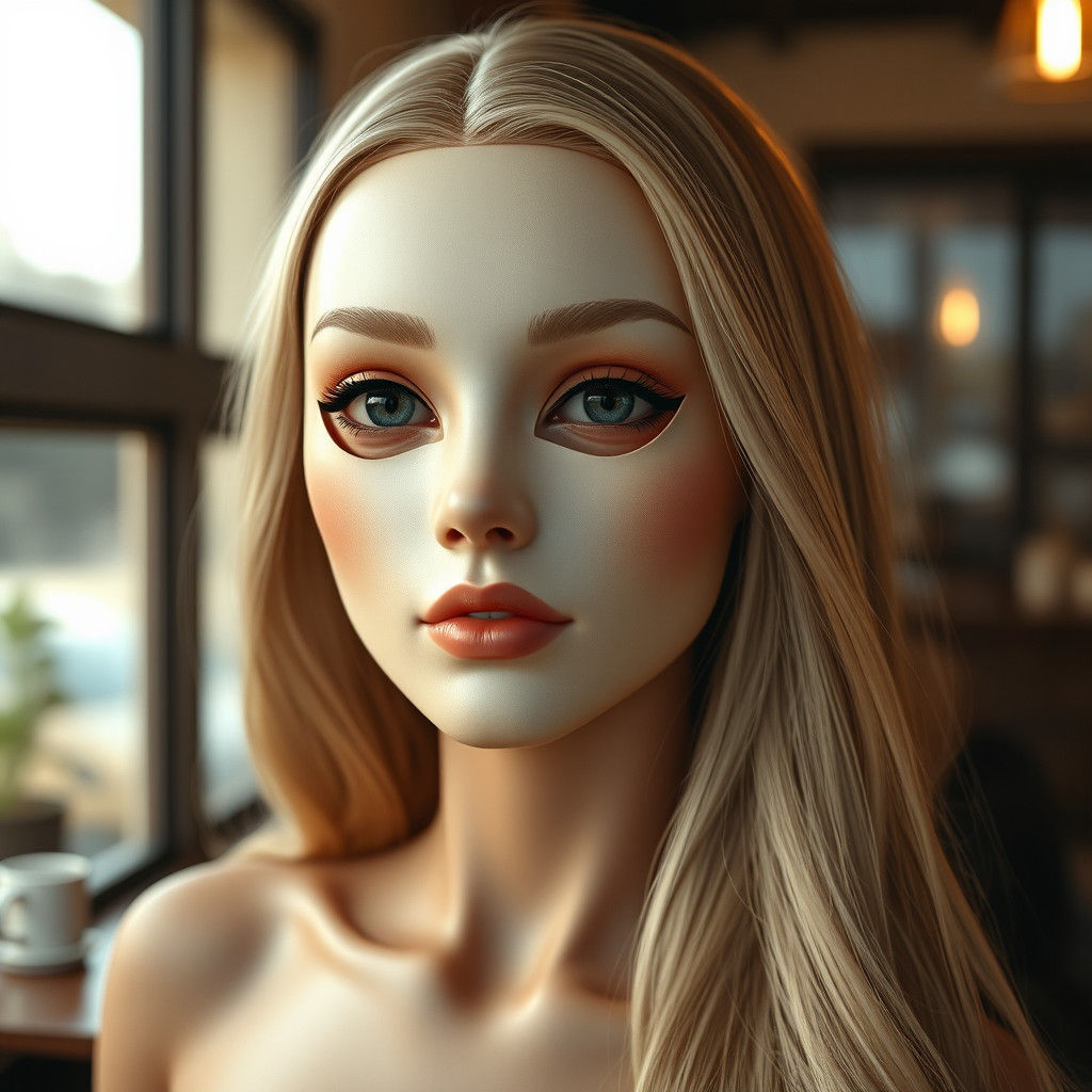 Realistic Female Mask in Coffee Shop, Fashion Photography