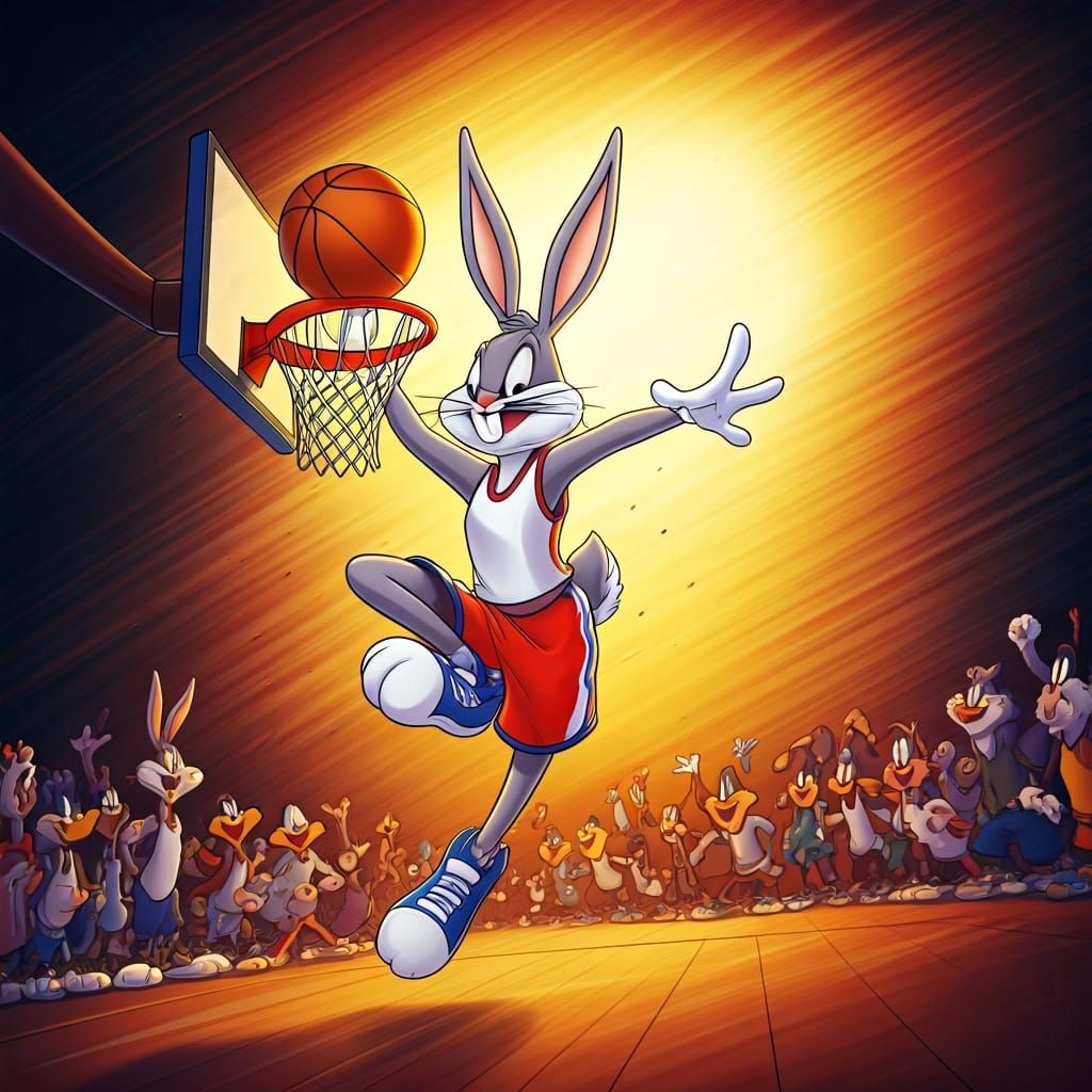 Bugs Bunny Dunks Basketball in Looney Tunes Style