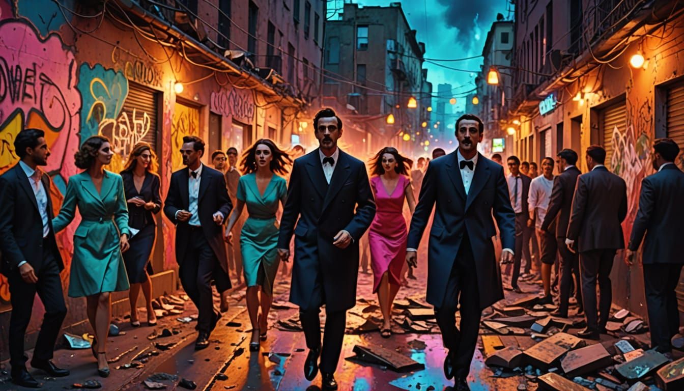 Surreal Alleyway Dance with Neon Lights