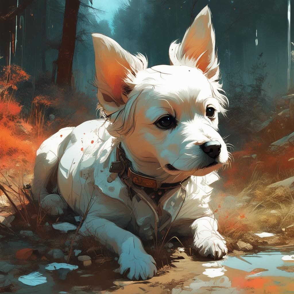 Opulent-Eyed Puppy: Detailed Fantasy Portrait