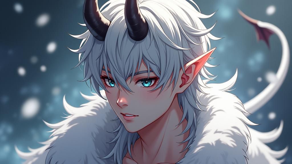 Demon with Silver Hair in 3D Anime Style