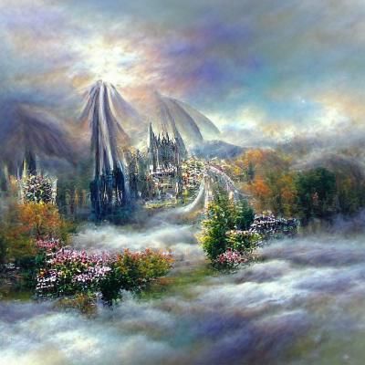 Ethereal Fantasy City of Gondor in Mist
