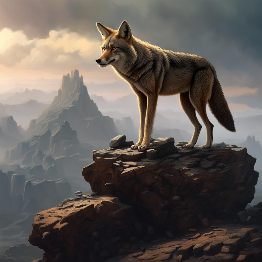 Coyote on a Rock: Cinematic Digital Painting