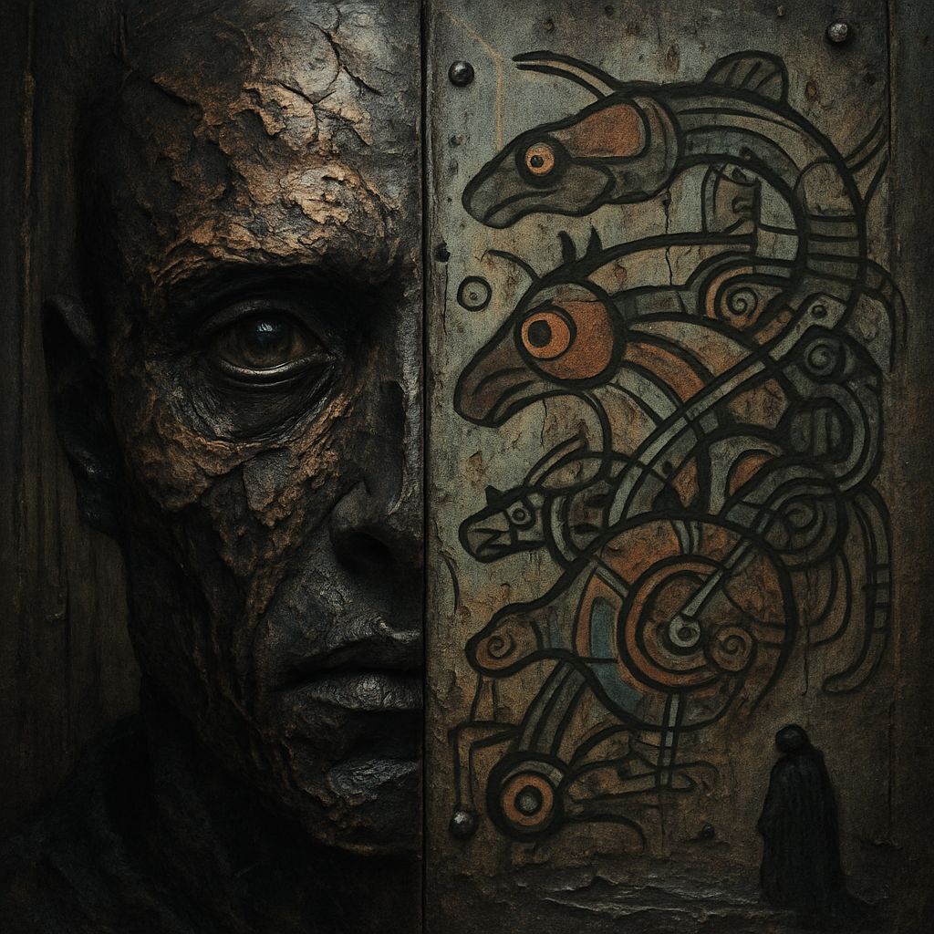 Burned Face Merging with Spirit-Animal Art