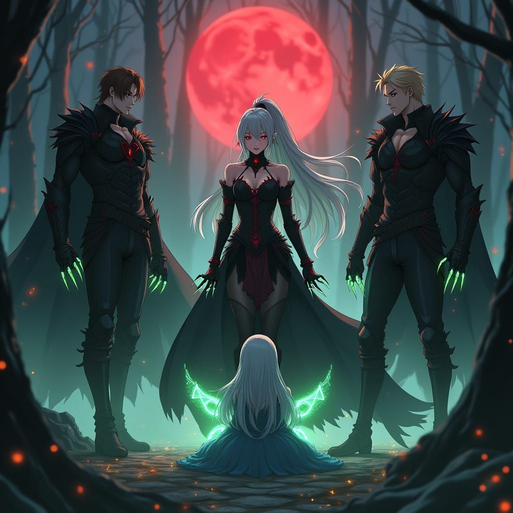 Anime Vampire Hunt in Dark Enchanted Forest