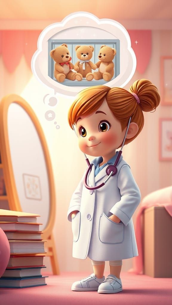 Girl Doctor Imagines Teddy Bear Hospital, 3D Art