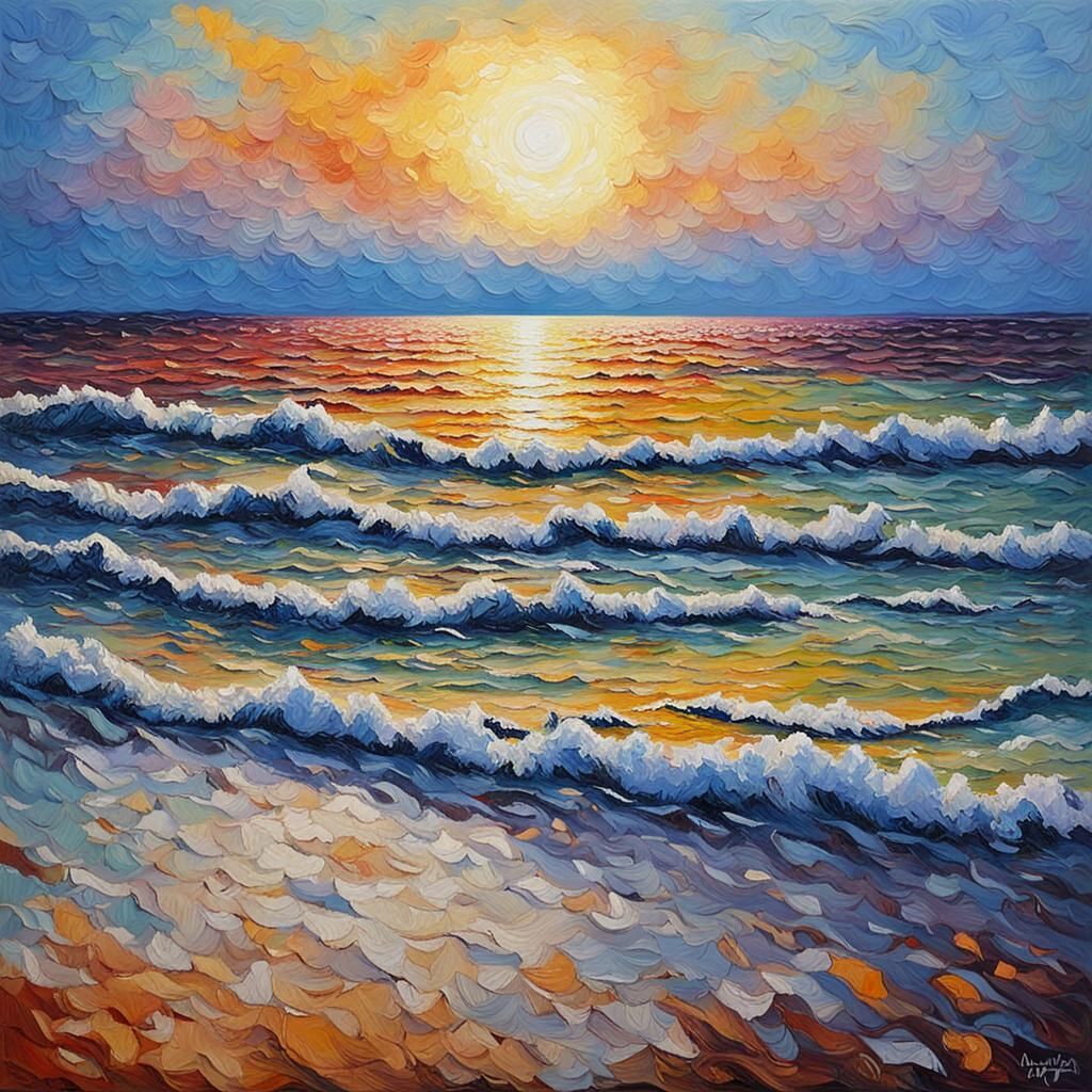 Beach at Dawn: An Expressionist Oil Painting