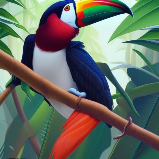 Keel-billed Toucan Portrait in Detailed Matte Painting Style