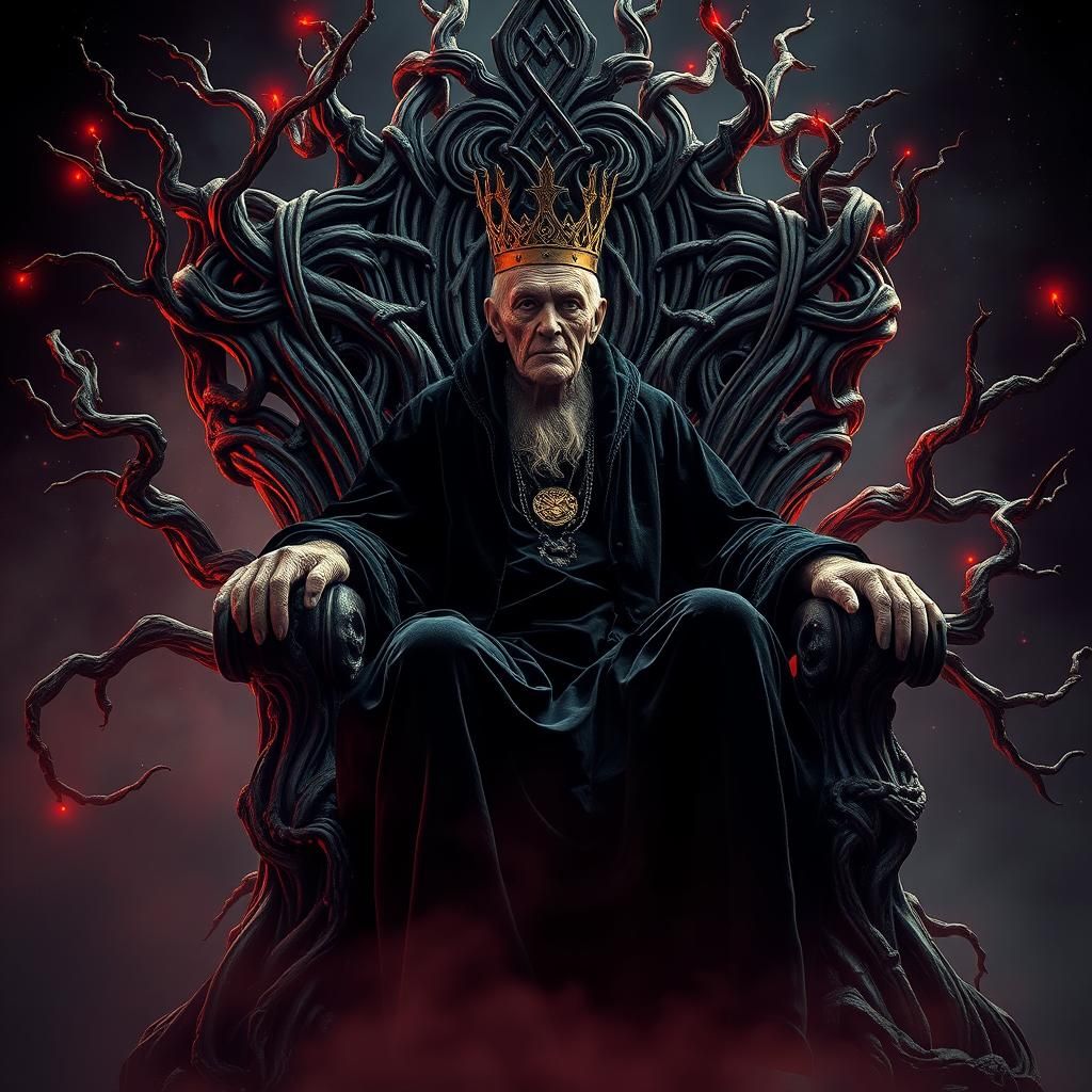 Queen of Space on Yggdrasil Throne in Eerie Fantasy