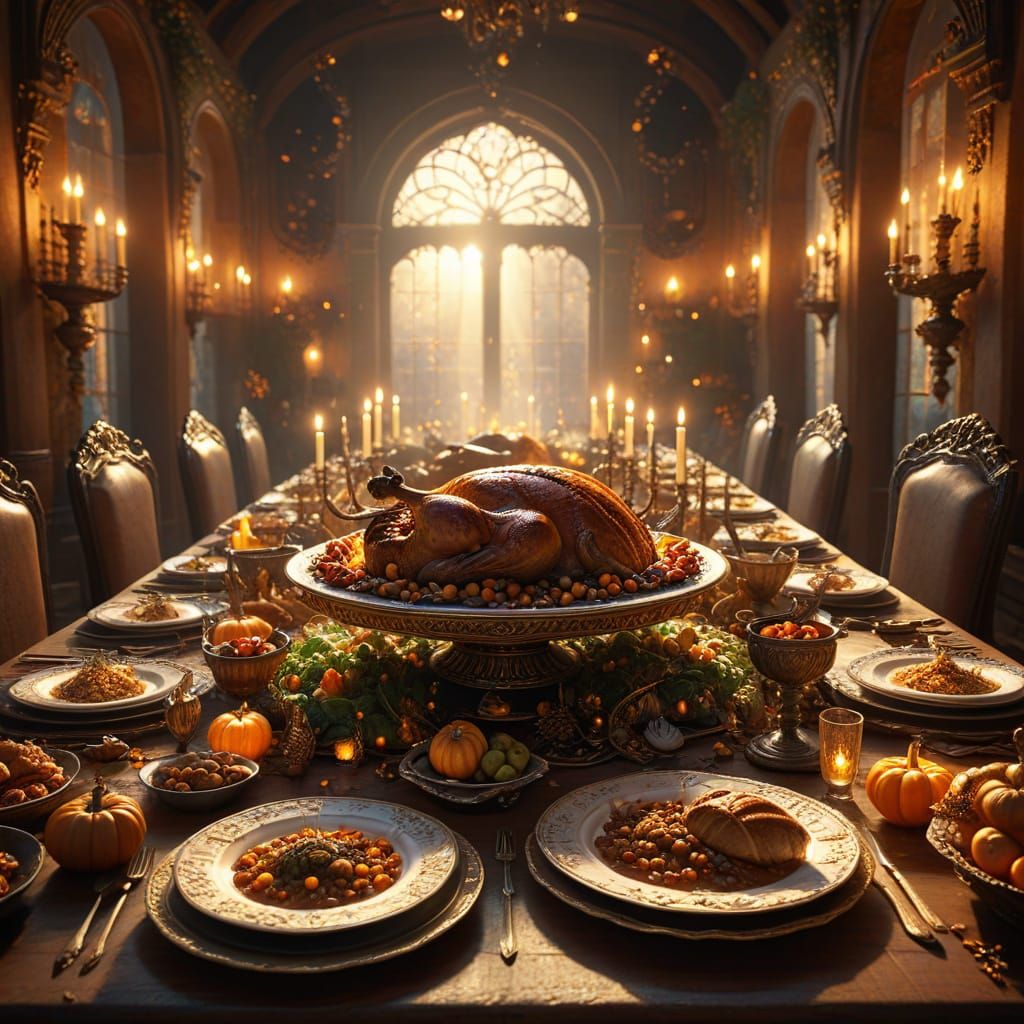 Magical Thanksgiving Feast in Golden Hour Light