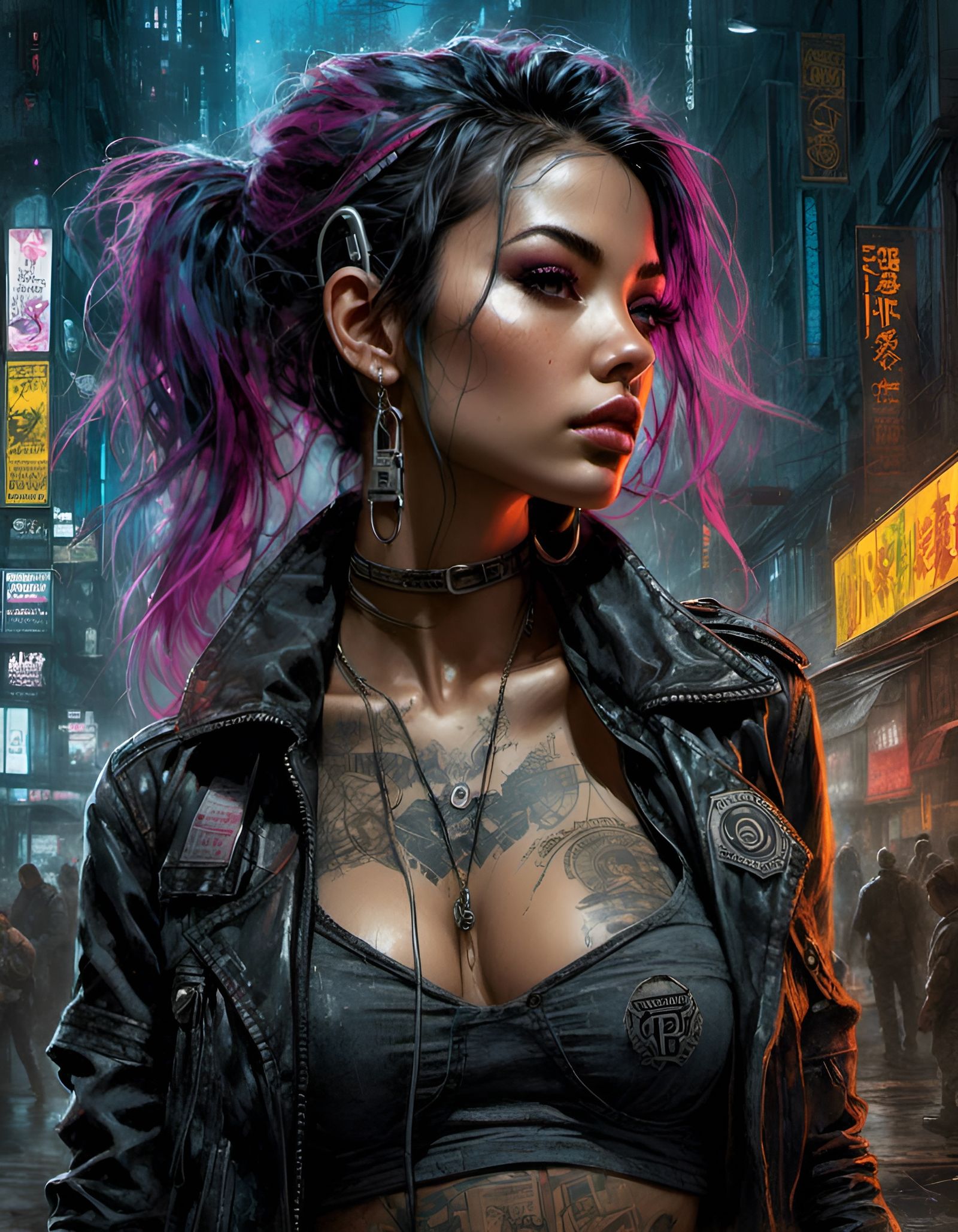 Cyberpunk Pinup Girl with Technological Enhancements