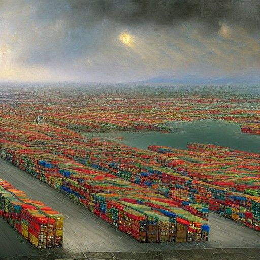 Hyperrealistic Drone Capture: Stacked Shipping Containers at...