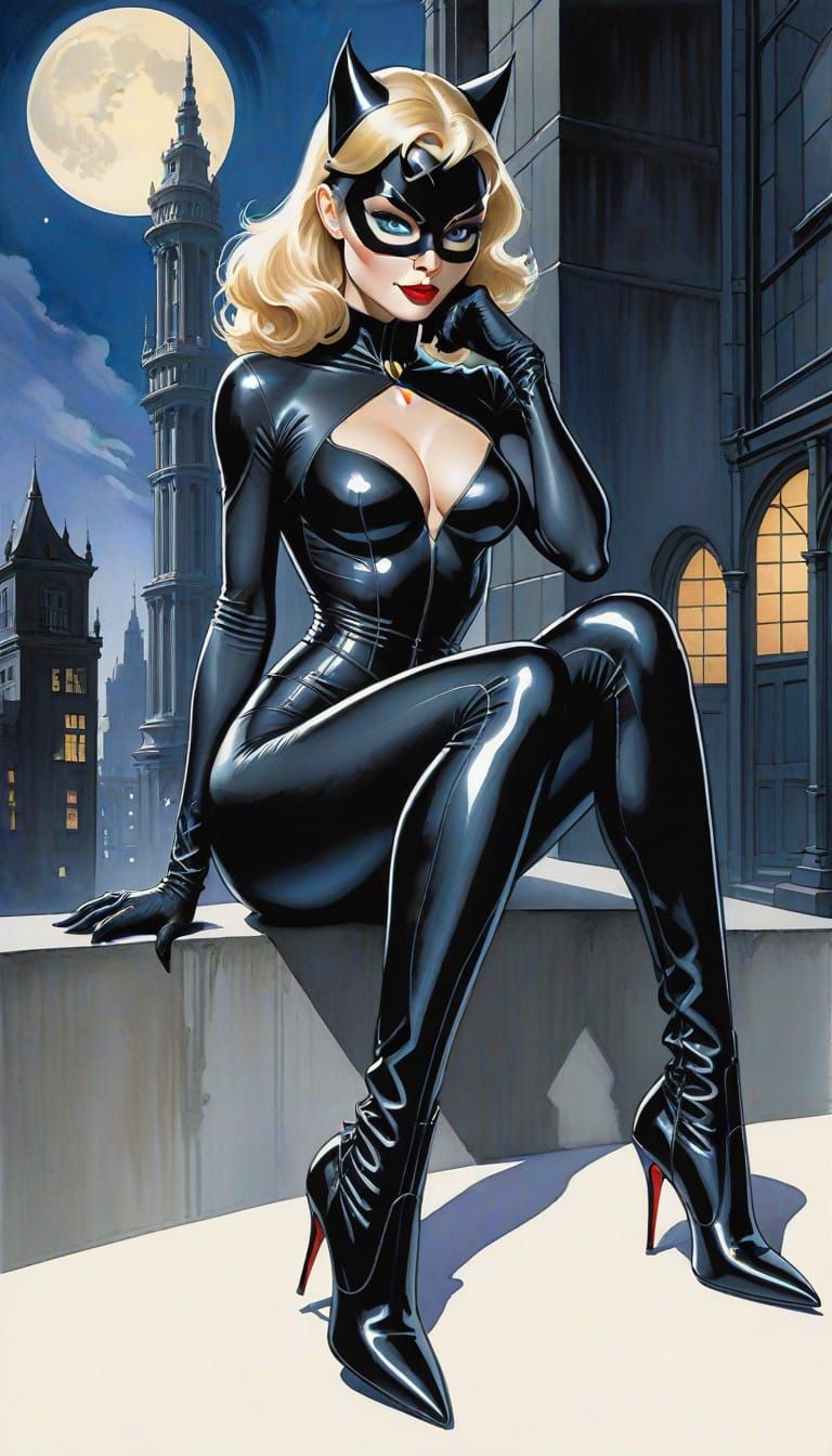Sensual Catwoman in Cyberpunk Architecture
