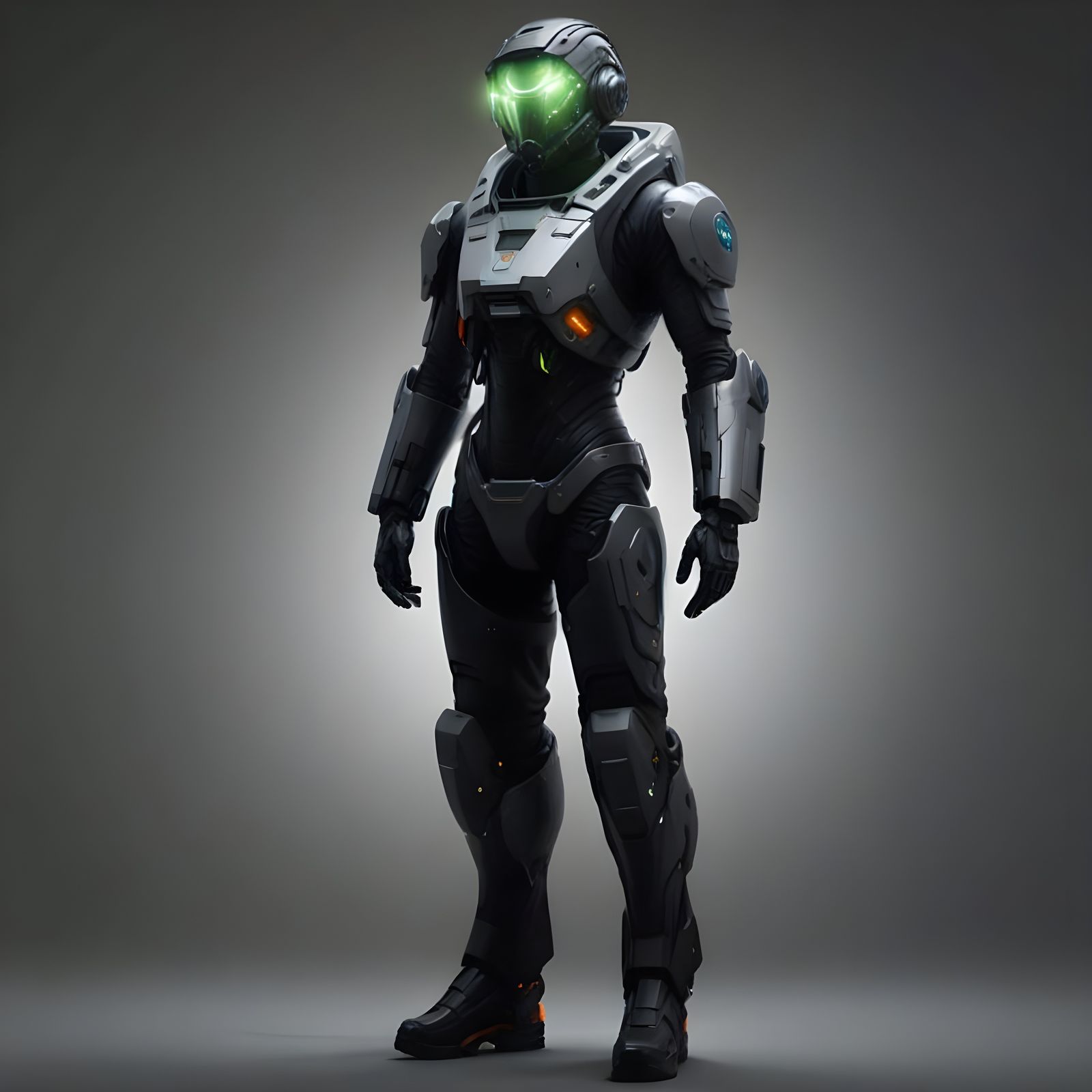 Ethereal Exosuit Warrior in Triadic Hues