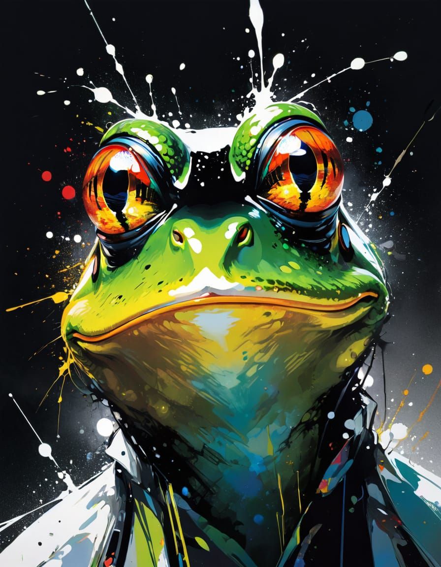 Surprised Frog Portrait in Expressive Surrealist Style