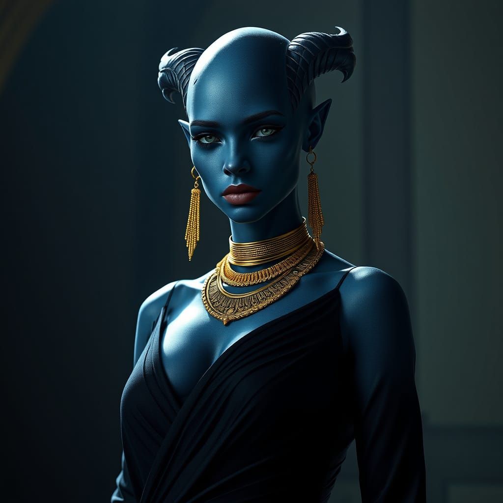 Surreal Sci-Fi Fantasy Portrait of a Dark Skinned Twi'lek Wo...