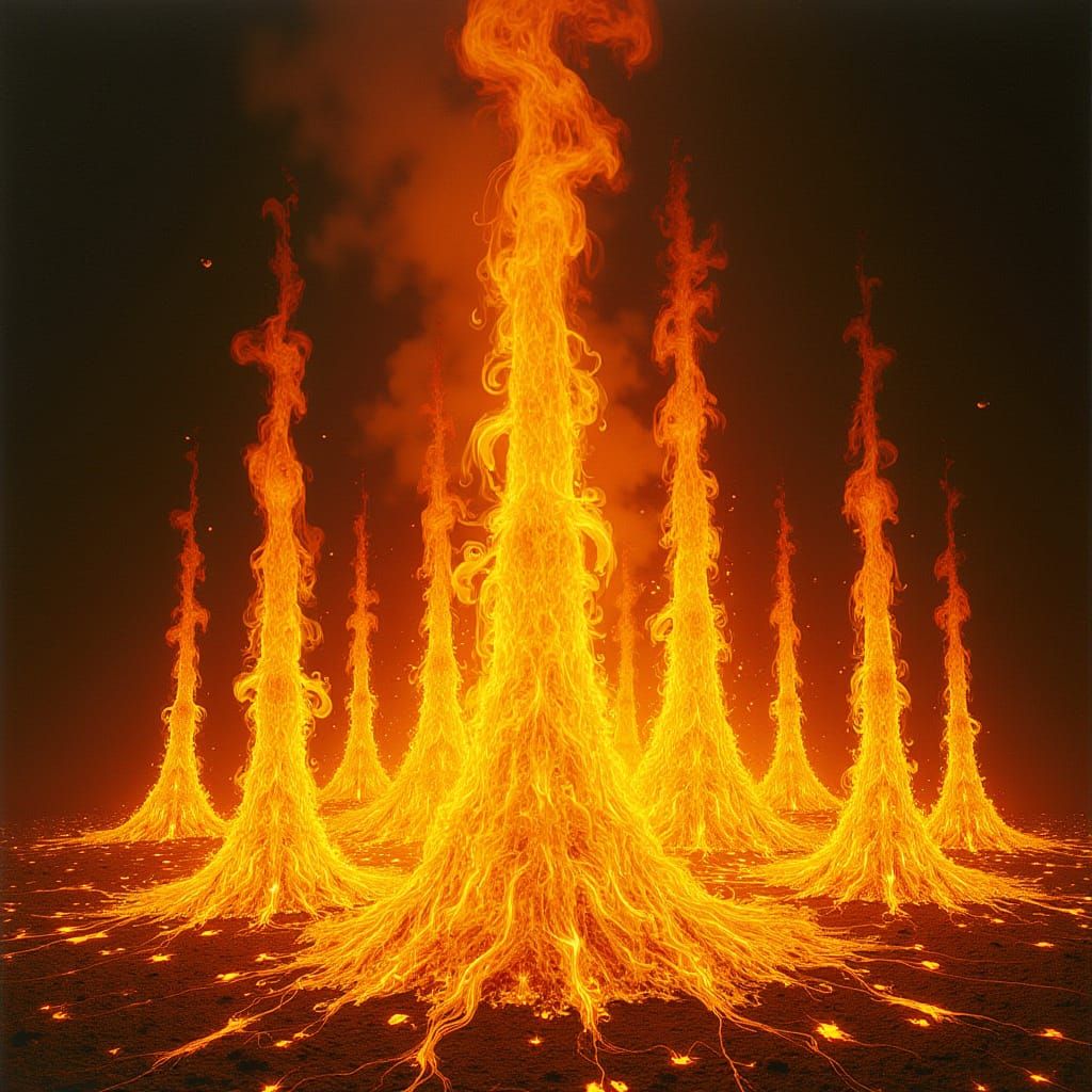 Surrealist Flames Dancing in Molten Gold