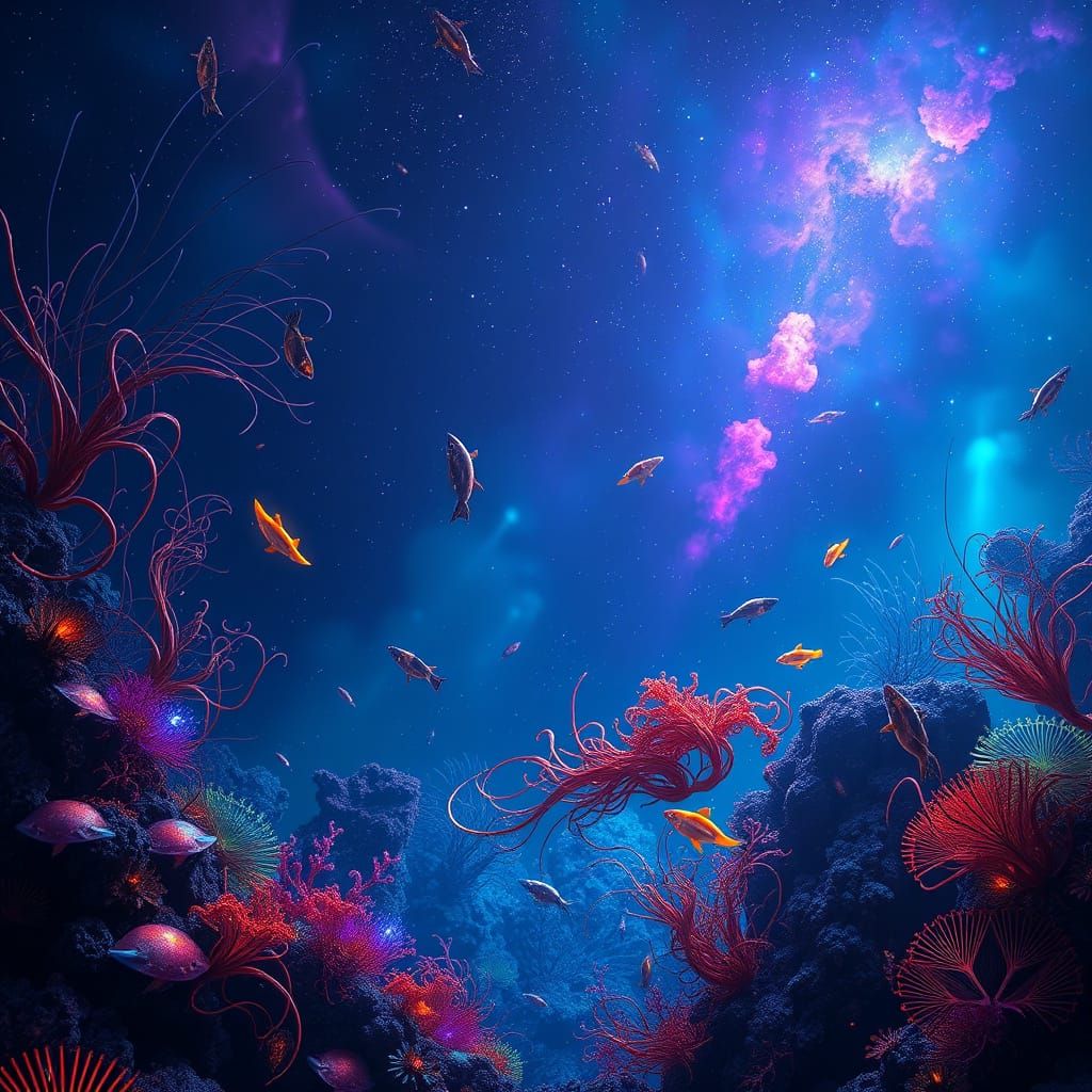 Galactic Oceanic Dreamscape in Vibrant, Iridescent Hues