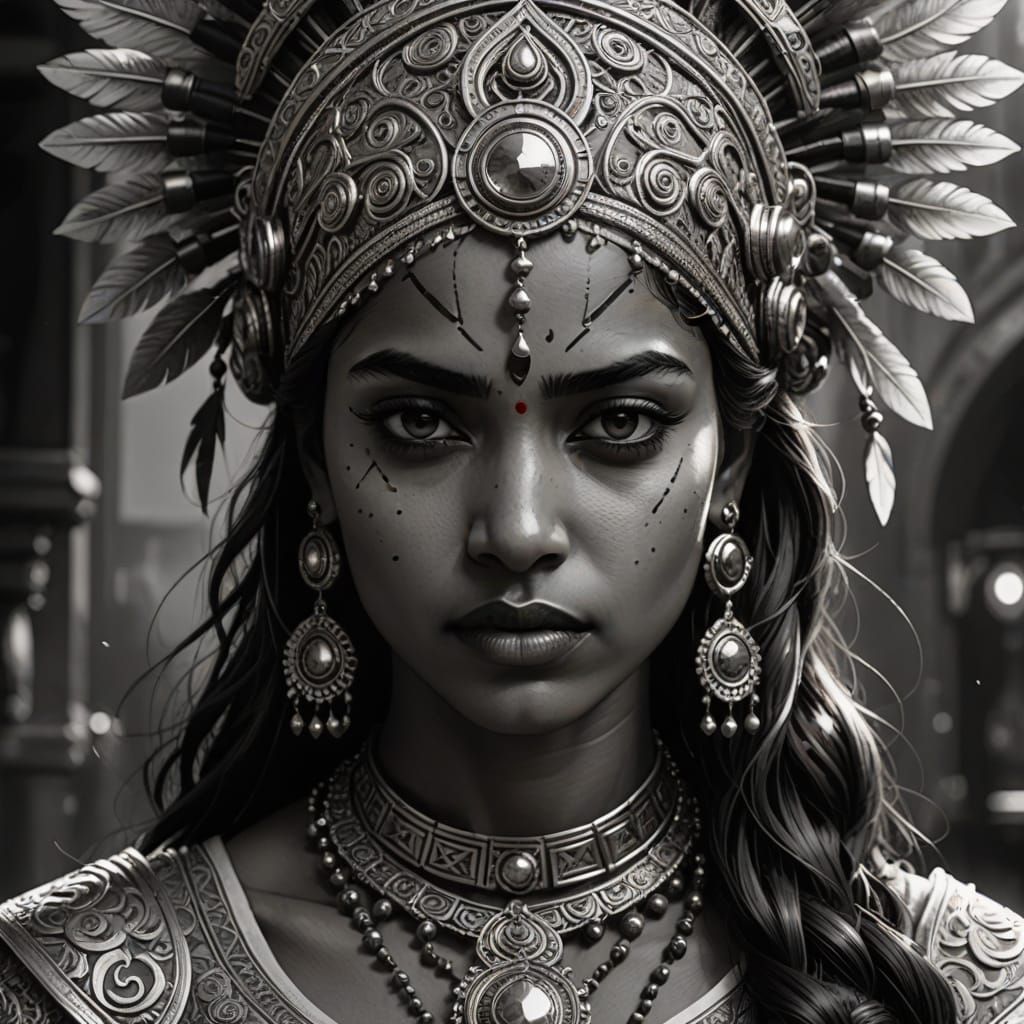 Intricate South Indian Princess in Black and White Comic Boo...