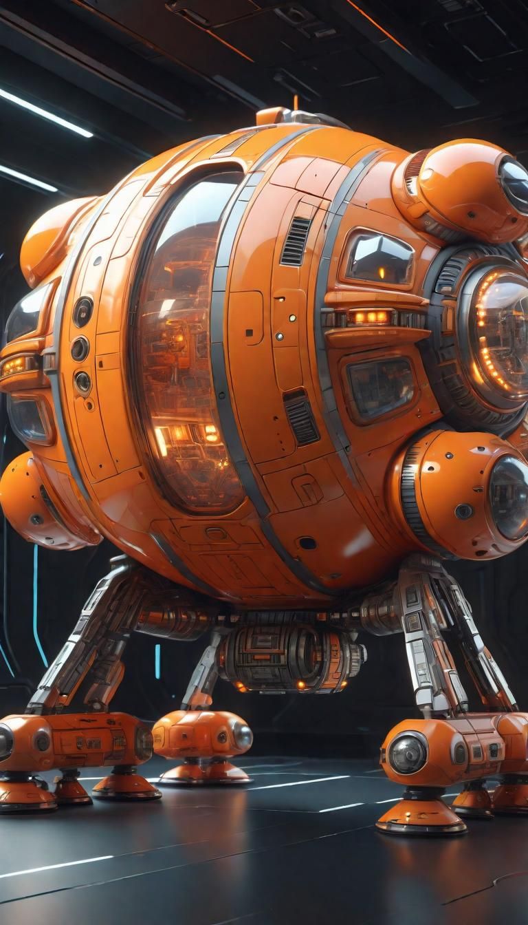 Retro Sci-Fi Spaceship Interior with Cyborg, 3D Render