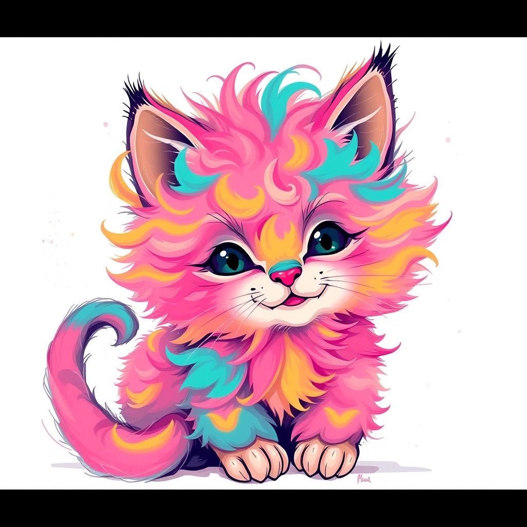 Playful Kitten with Swirling Multi-Colored Fur