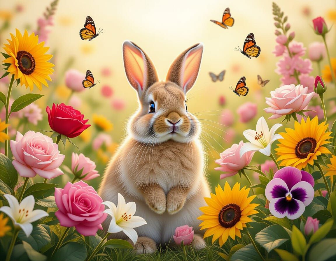 Bunny in Wildflowers: A Vintage Botanical Illustration