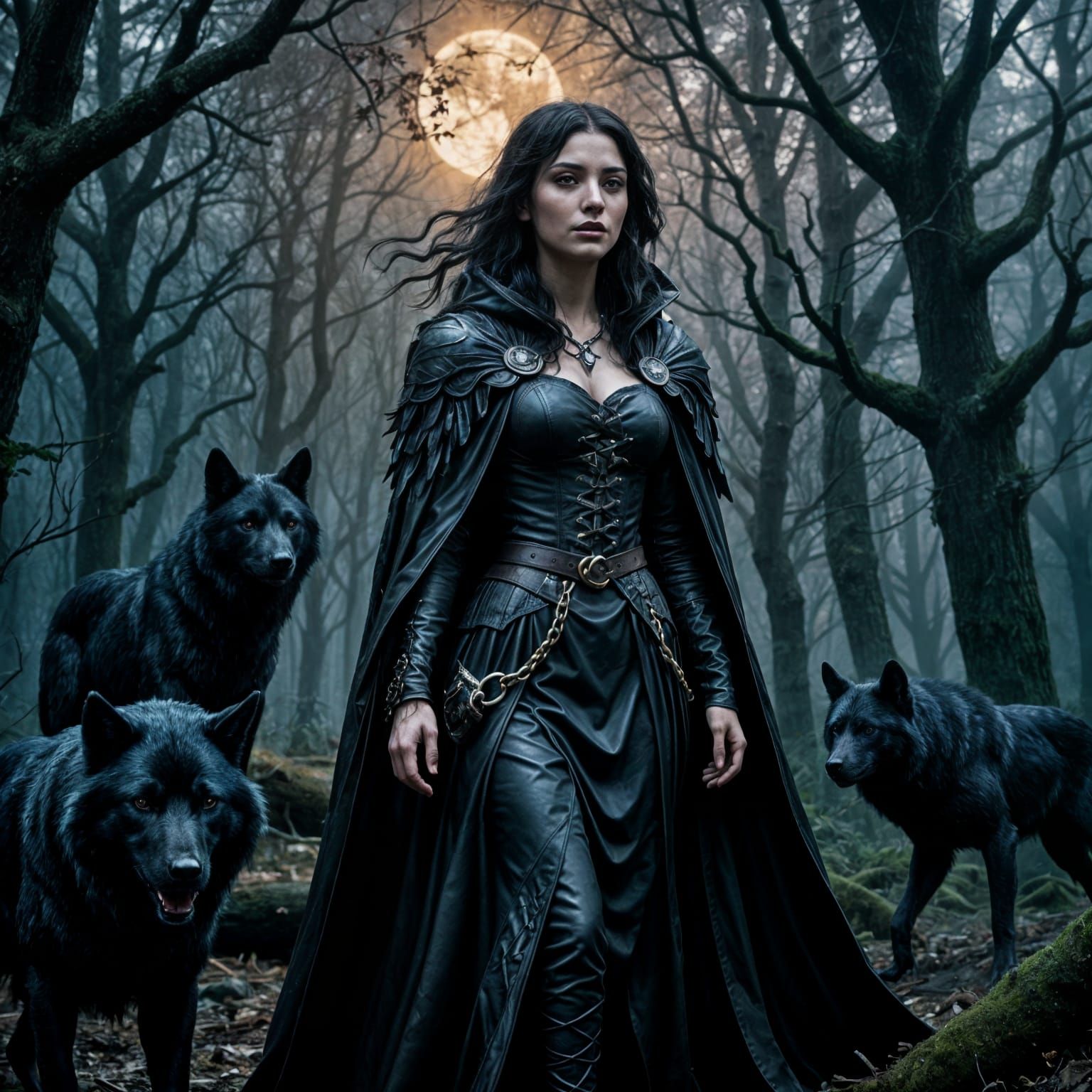 Midnight Vampire Warrior Strolls through Moonlit Forest