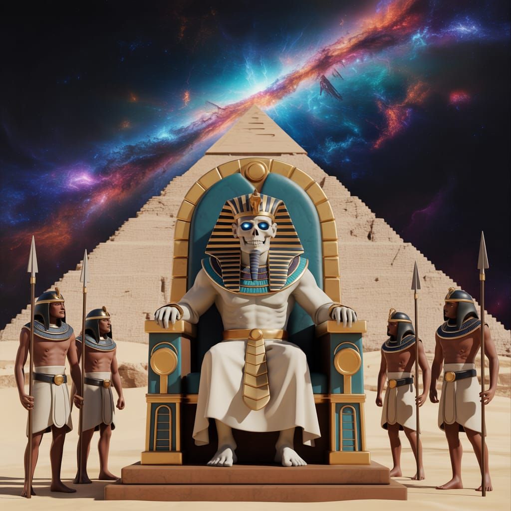 Egyptian Pharaoh Skeleton Shaman on Throne