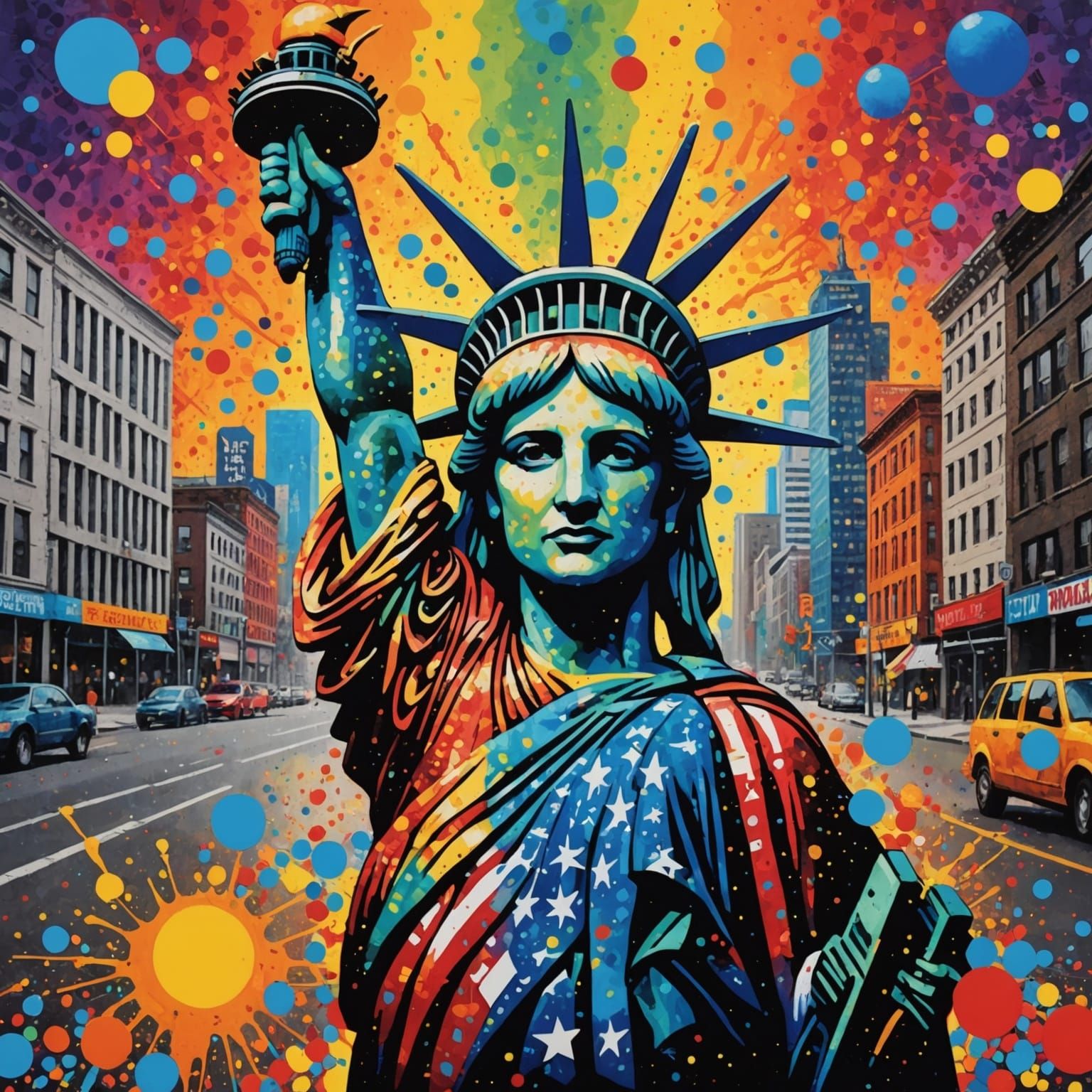 Colorful Pointillist USA Graffiti Art