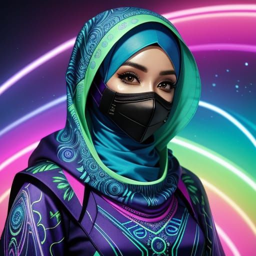 Woman with Hijab and Mask in Dreamlike Digital Art