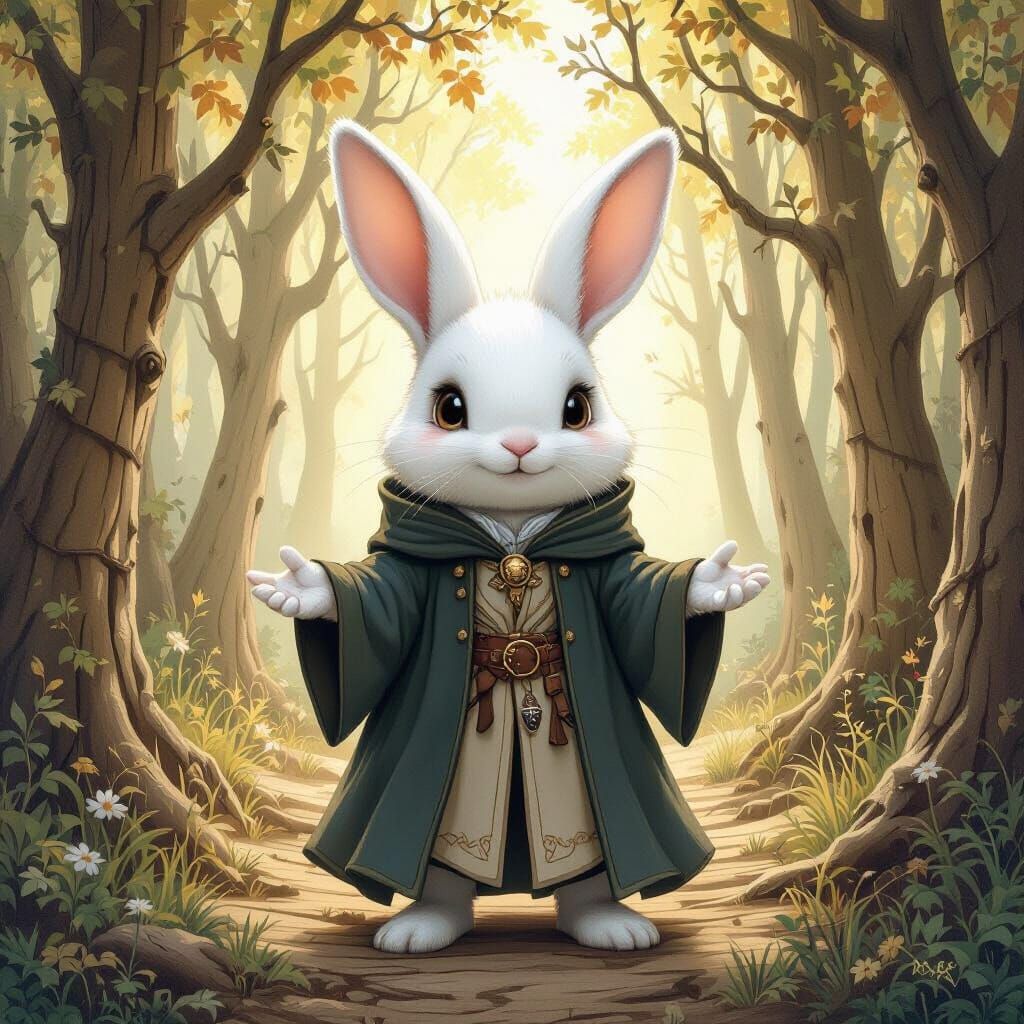 Rabbit Wizard in Enchanted Forest, Fantasy Art