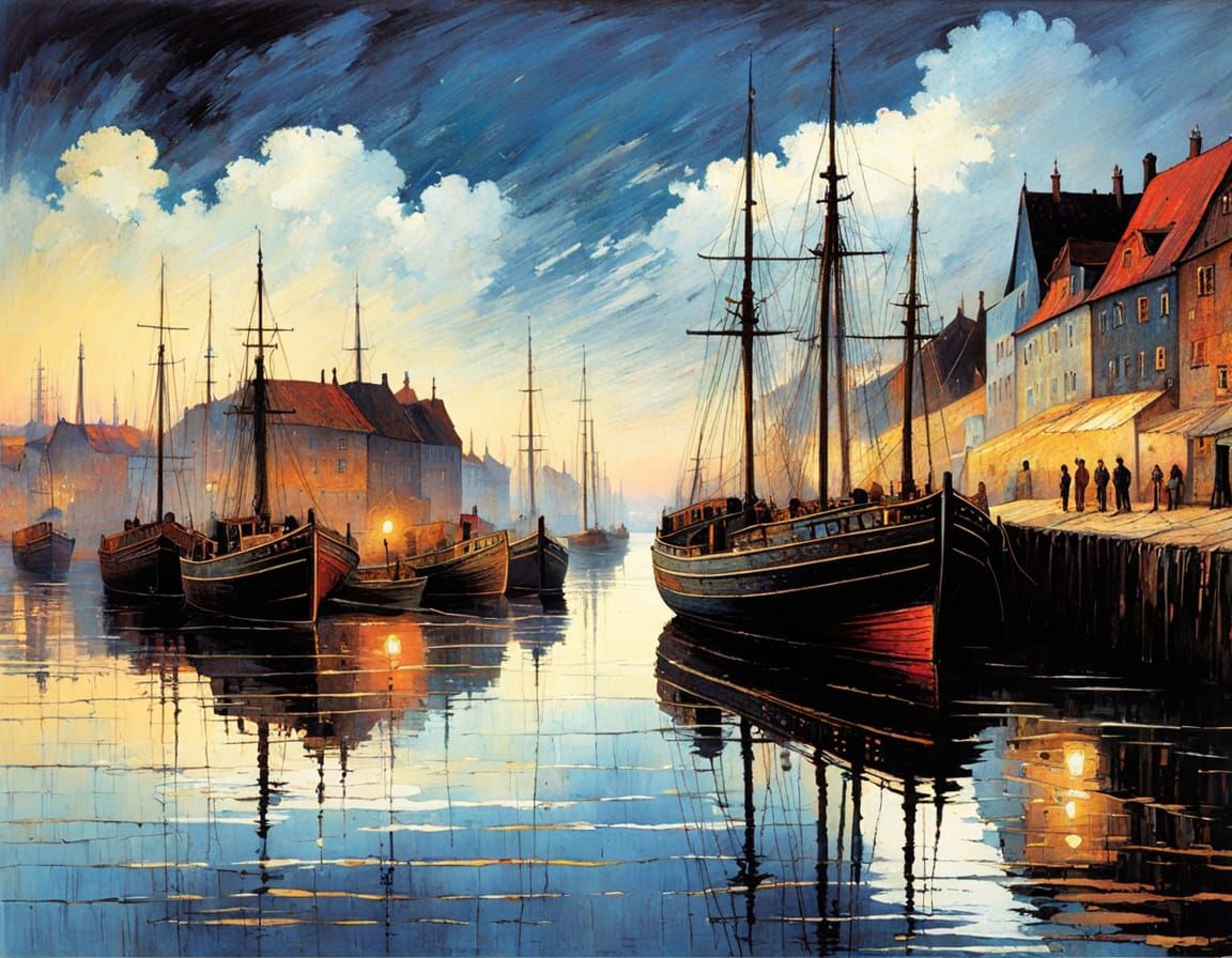 Vibrant Danish Fishing Village at Sunset