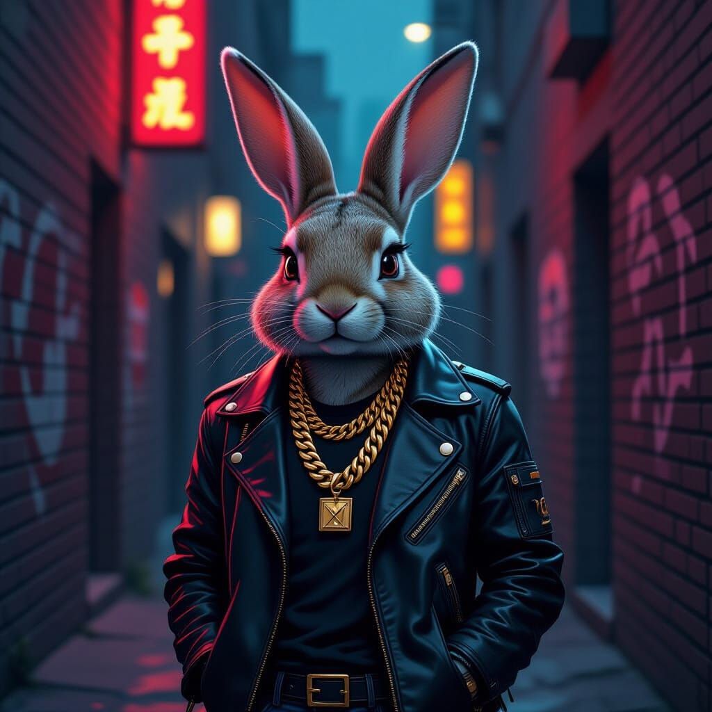 Tough Rabbit in Neon Alley, Urban Aesthetic