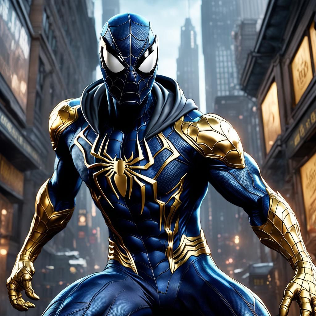 Blue Hooded Spiderman Venom with Gold Spider