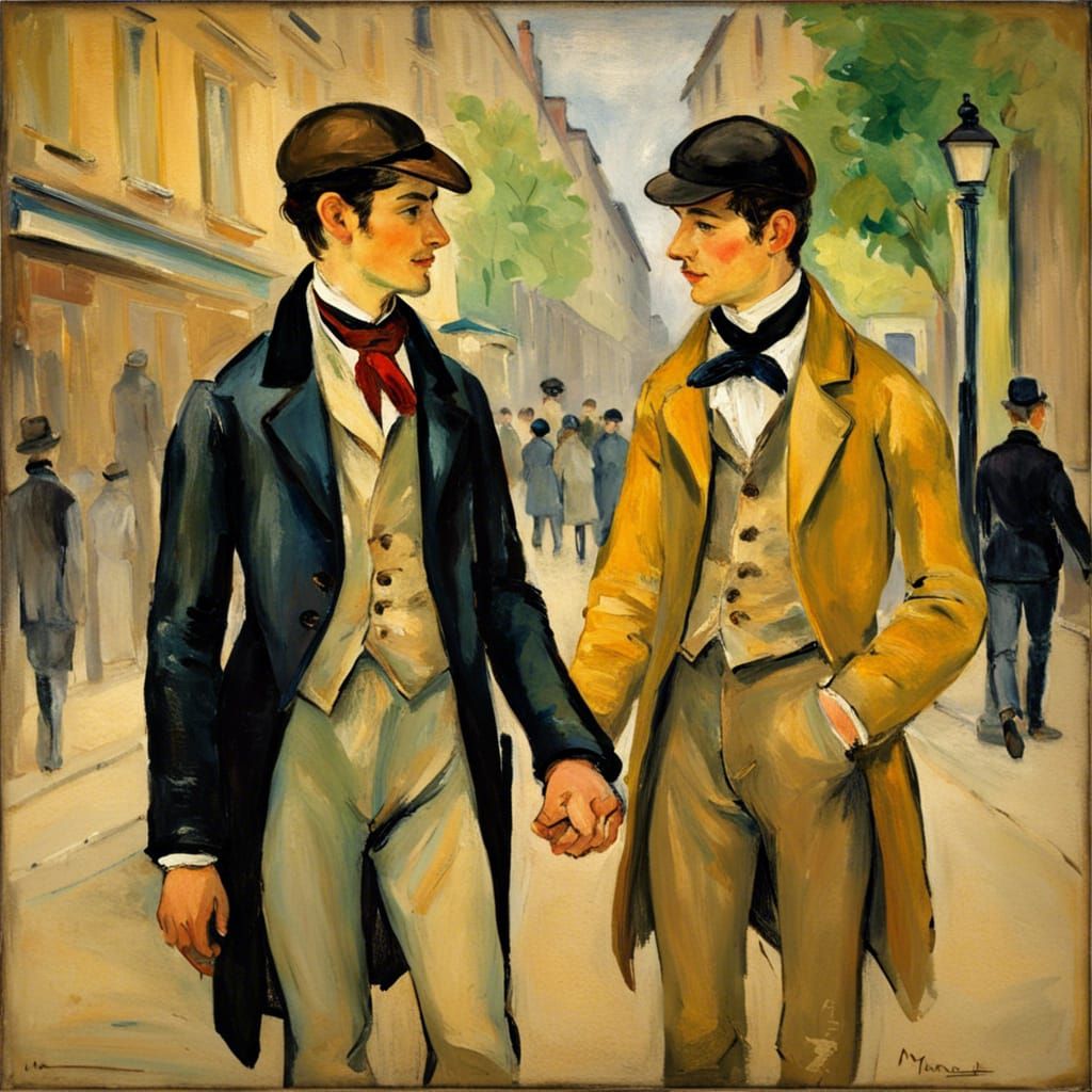 Gay Couple in Paris: An Impressionist Painting