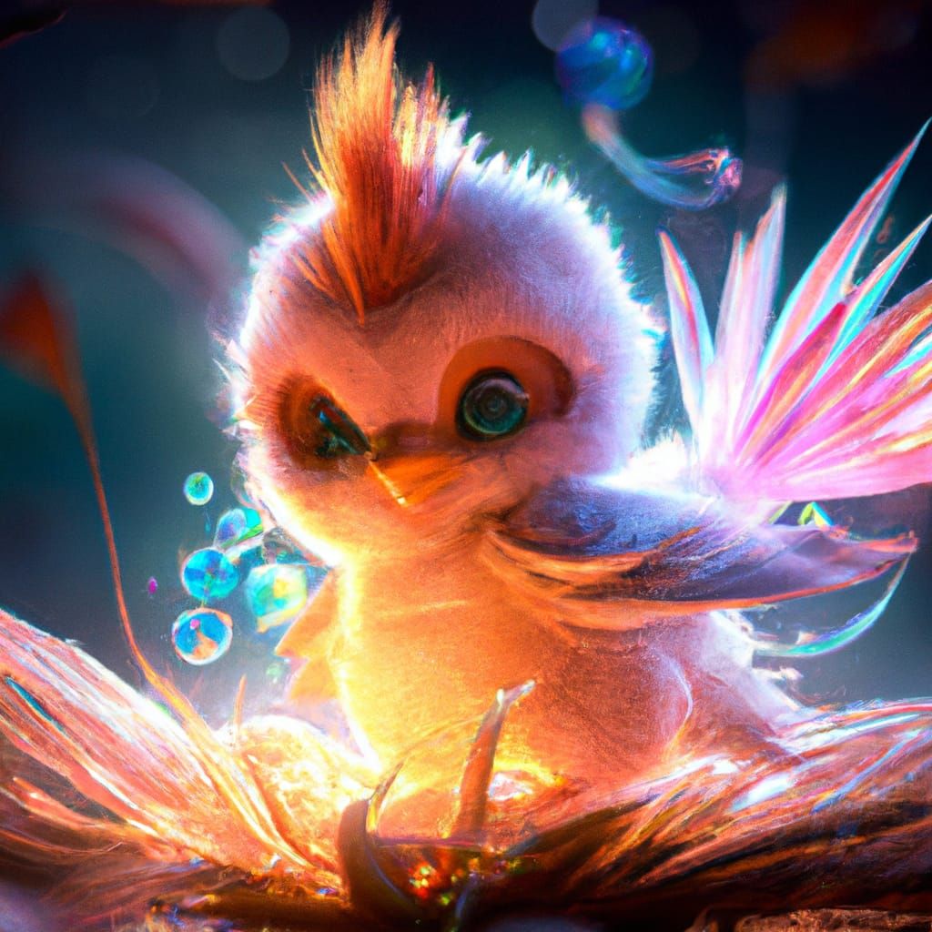 Luminous Baby Phoenix in Crystalline Candy World