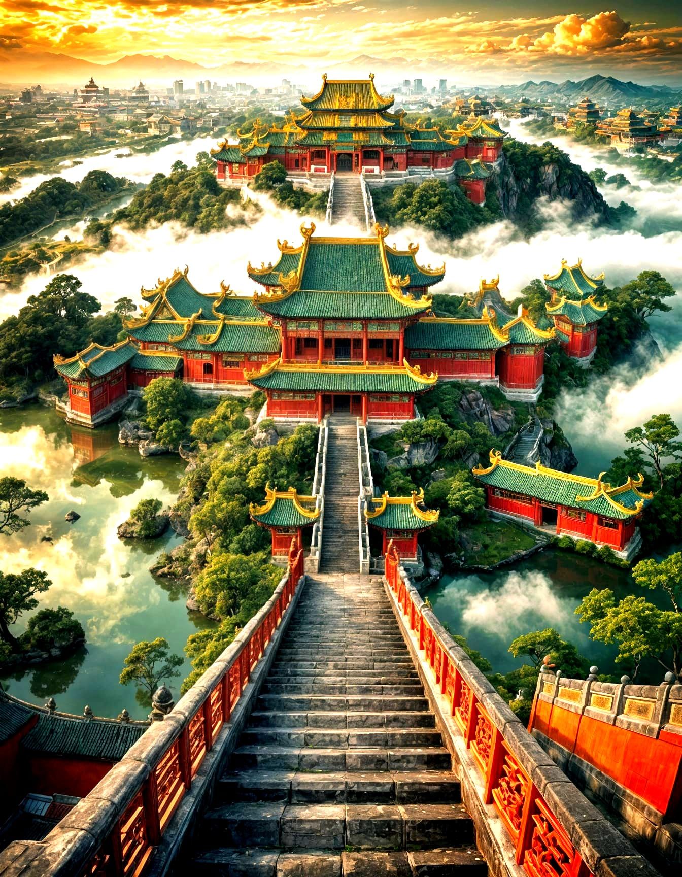 Ethereal Chinese Sky Palace in Surreal Dreamscape