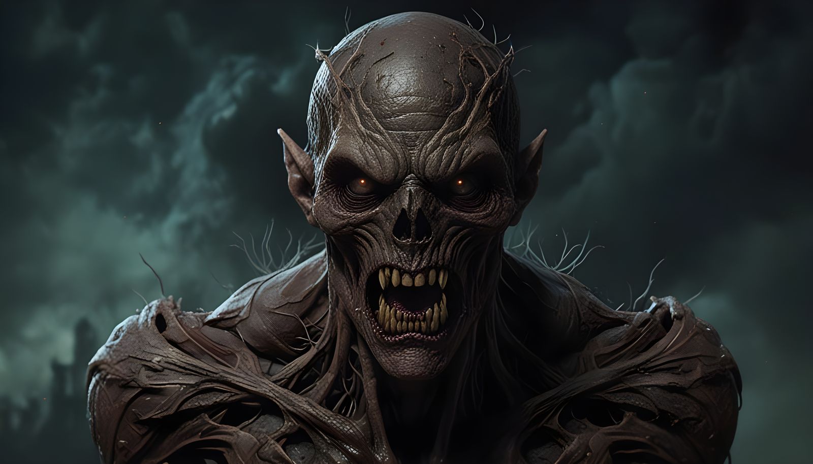 Hyperrealistic Space Zombie in Ominous, Dark Atmosphere