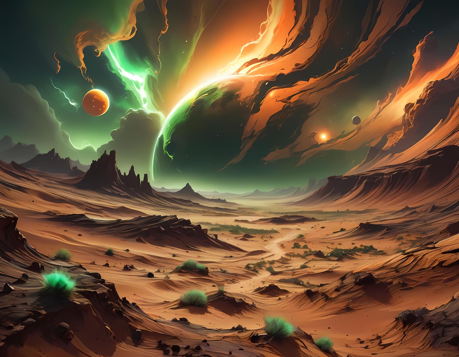 Toxic Storms on Desert Planet in Animation Style
