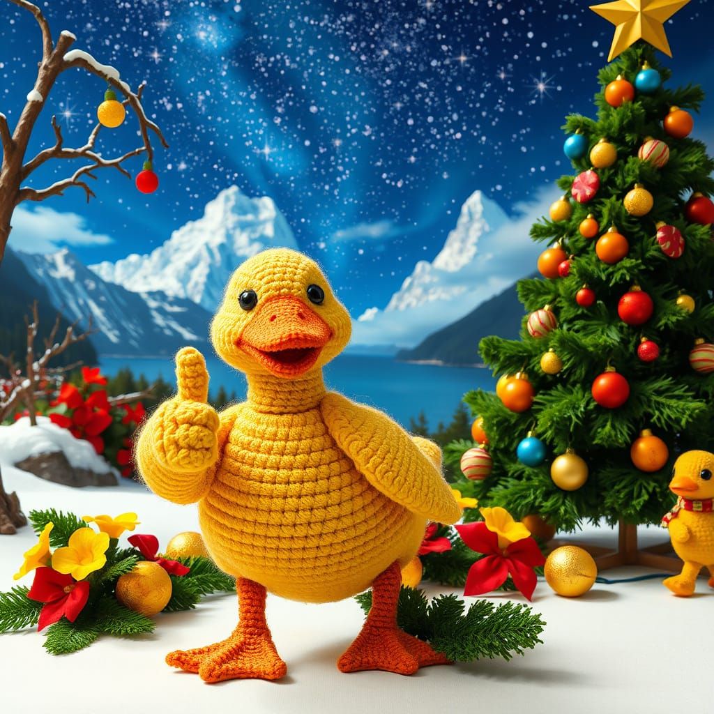 Joyful Duck in Klimt Style, Rainforest Meets Christmas Wonde...