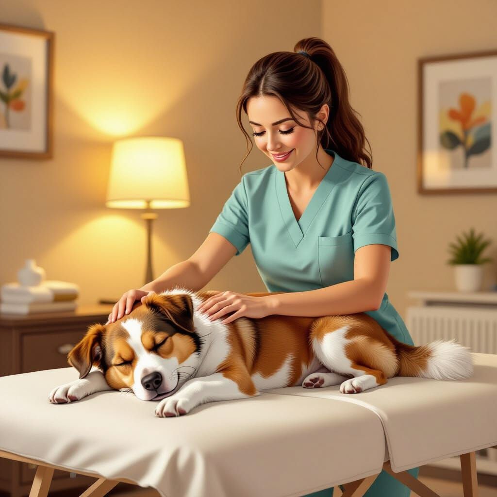 Dog Massage in Hyperrealistic Comic Style