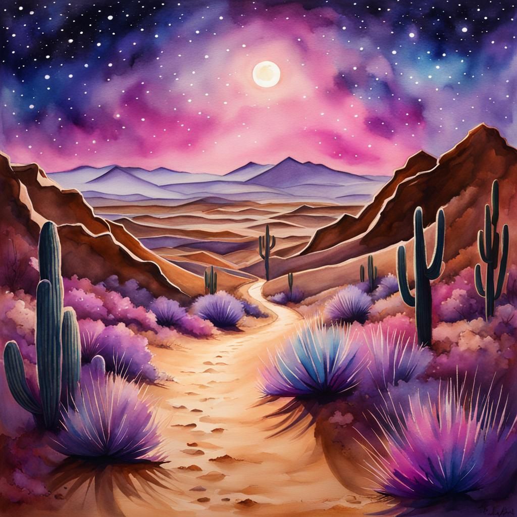 Desert Night Sky Watercolor Painting