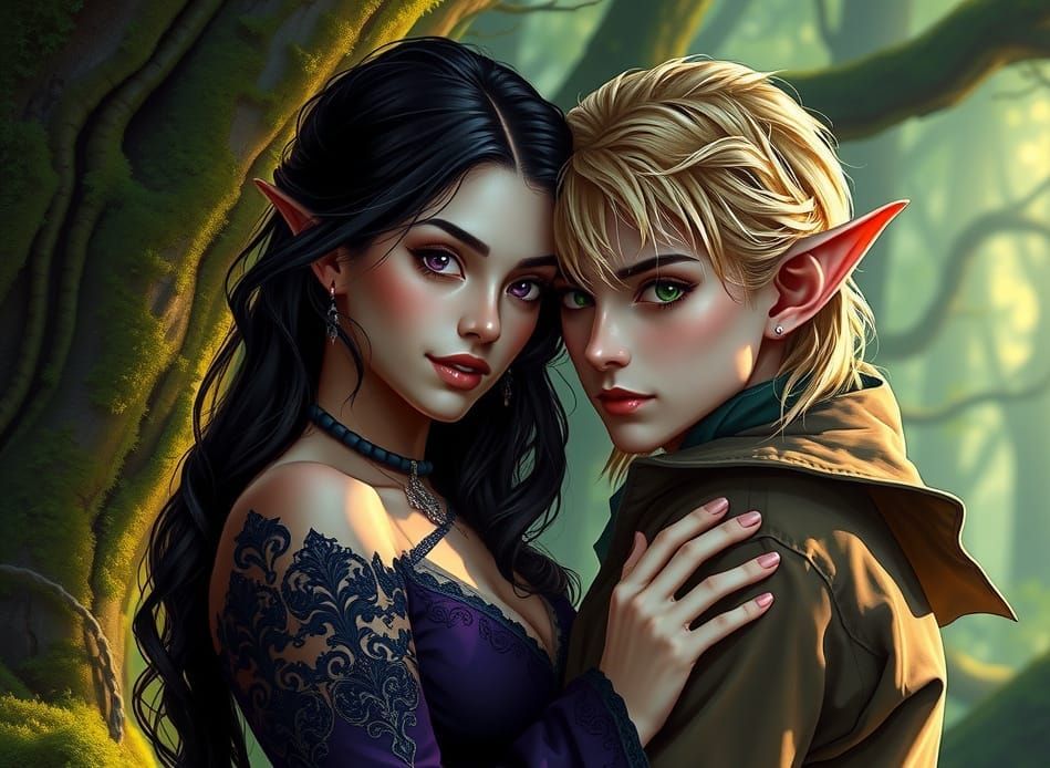 Forbidden Forest Romance in Hyperrealistic Style