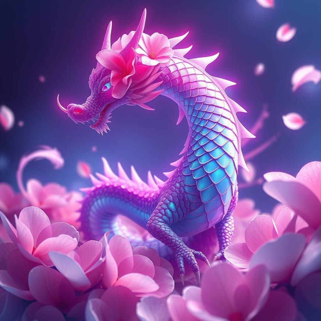 Luminescent Cherry Blossom Dragon in Vibrant Anime-Inspired ...